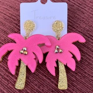 Pink and Gold Palm Tree Earrings
